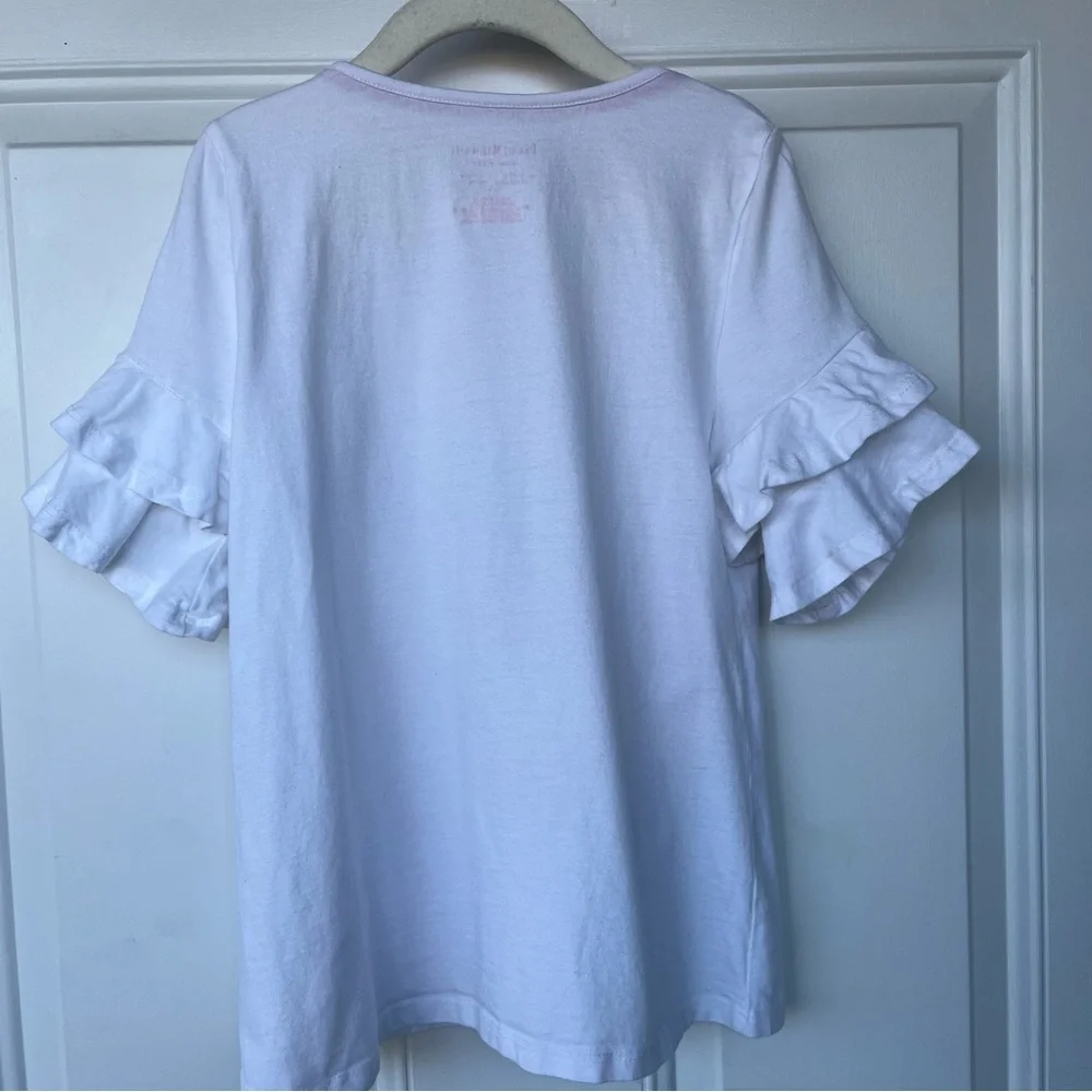 Isaac Mizrahi Tunic Length White Fairy Ruffled Hem Top. Size M 10/12